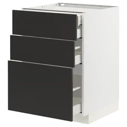 METOD / MAXIMERA Pod.elem.3front/2dnj/1srd/1vis.fiok, bela/Nickebo boja antracita, mat, 60x60 cm