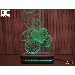 Black Cut 3D Lampa Meda i srce, Zelena