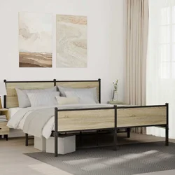 vidaXL Kovinski posteljni okvir brez vzmetnice sonoma hrast 160x200 cm