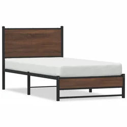 shumee vidaXL Kovinski posteljni okvir brez vzmetnice rjav hrast 90x190 cm