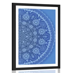 Plakat s paspartujem okrasna Mandala s čipko v modri barvi - 30x45 no frame