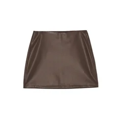 Cropp - Suknja mini od veštačke kože - braon