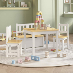 Greatstore 4-delni komplet otroške mize in stolov bel in bež MDF