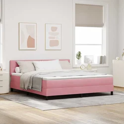 LED Box Spring Krevet Ružičasta 180 x 200 cm Baršun