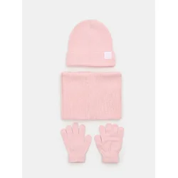 Sinsay - Set kapa, snud šal i rukavice - pastelno roze