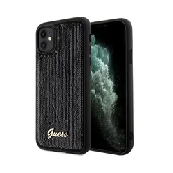 Guess Ovitek Sequin Script Metal Black za iPhone 11