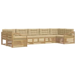 Set vanjskih sofa s jastukom 7 pcs Bijela i bež Poliester