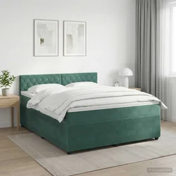 vidaXL Postelja boxspring z vzmetnico Temno zelena 140 x 200 cm Žamet