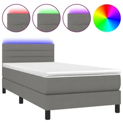 Vidaxl Box spring postelja z vzmetnico LED temno siva 100x200 cm blago