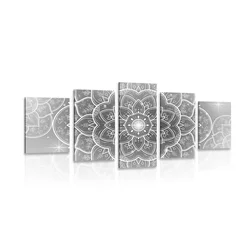 5-delna slika orientalska Mandala v črnobeli izvedbi - 150x75