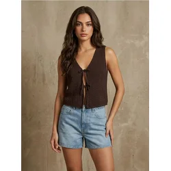 Sinsay - Pamučni ažurni prsluk sa dekorativnim vezanjem - tamno braon
