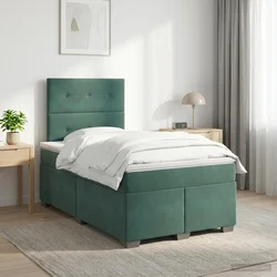 vidaXL Postelja boxspring z vzmetnico Temno zelena 120 x 190 cm Žamet