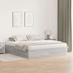 Krevet s ladicama Siva Sonoma 200 x 200 cm Konstruirano drvo