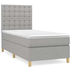 Vidaxl Box spring postelja z vzmetnico svetlo siv 100x200 cm blago