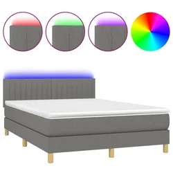 Vidaxl Box spring postelja z vzmetnico LED temno siva 140x200 cm blago