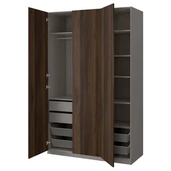PAX / STORKLINTA Kombinacija garderobera, tamnosiva/tamnosmeđa im. bajcovane hrastovine, 150x60x236 cm