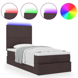 Vidaxl Otomanska postelja z vzmetnico & LEDs temno rjava 90x200 cm