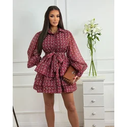 Squareonline Ženska haljina Burgundy Ruffles, Bordo