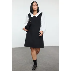 Trendyol Curve Black Shirt Collar Tweed Woven Plus Size Dress