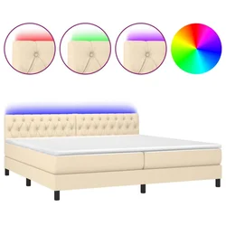 Vidaxl Box spring postelja z vzmetnico LED krem 200x200 cm blago