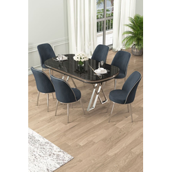 Hanah Home Set Trpezarijski sto i 6 stolica Lai, Antracit-crni