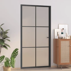 Unutarnja vrata 102,5 x 201,5 cm crna od mat stakla i aluminija
