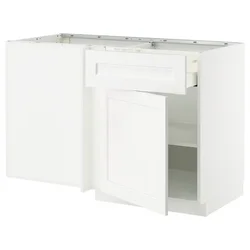 METOD / MAXIMERA Ugaoni podni elem s fiokom i polic, bela Enköping/bela im. drveta, 128x68 cm