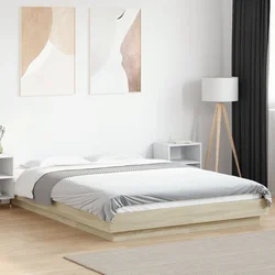 Okvir za krevet s LED svjetlima boja hrasta 140 x 190 cm drveni