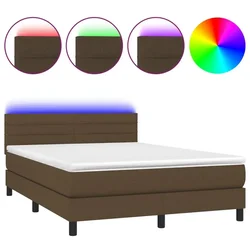 Vidaxl Box spring postelja z vzmetnico LED temno rjava 140x200cm blago