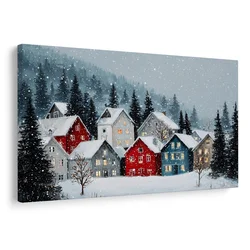 Slika božična vas pod snežno odejo - 90x60