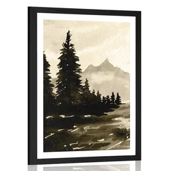 Plakat s paspartujem umetniška pokrajina v sepia varianti - 30x45 no frame