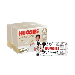 Huggies Duo Pack Pelene Extra Care Mega, Veličina 4, 8-14kg, 120 komada + Mickey Mouse Vlažne maramice, 56 komada