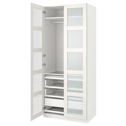 PAX / BERGSBO Kombinacija garderobera, bela/mlečno staklo bela, 100x60x236 cm
