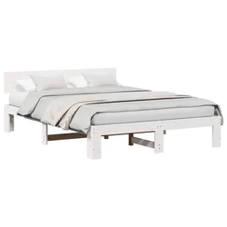 Vidaxl Konstrukcija postelje Bela 150 x 200 cm Masivno borovo les