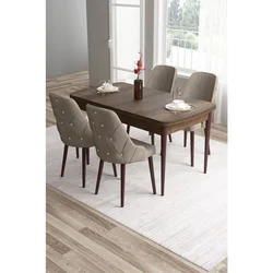 Hanah Home trpezarijski set Tia, sto i 4 stolice, ploča u dekoru drveta Baroque, kapućino tkanina Babyface