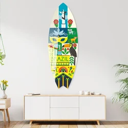 WallXpert dekorativna daska za surf od pleksiglasa Mvsf16L, šarena ilustracija sa simbolima Brazila, 50 x 100 cm