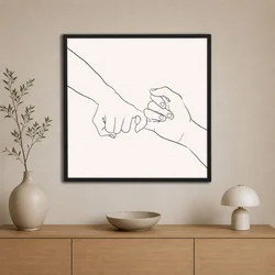 WallXpert uramljena slika na platnu Cc-K-Sy-1020, linijski crtež dve ruke spojene malim prstima, 80 x 80 cm