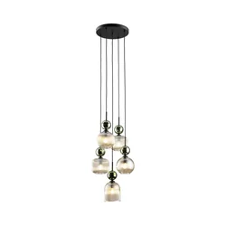 Luster na sajli SOPHIA 5xE14/10W/230V crna/zelena/zadimljeno bež