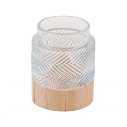 Chaks Strukturiran stekleni svečnik z lesenim podstavkom 7 x 8,6 cm