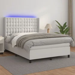 Krevet box spring s madracem LED bijeli 140x190 cm umjetna koža