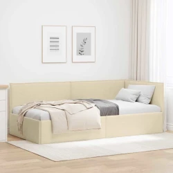 vidaXL Kotna postelja z vzglavjem krema 90 x 190 cm blago