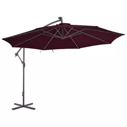 Konzolni vrtni suncobran s LED svjetlima 350 cm bordo