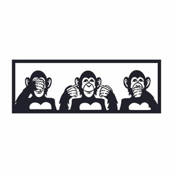 Wallity Zidna dekoracija Three Monkeys-M, 70x25 cm, 1.5 mm, Crna