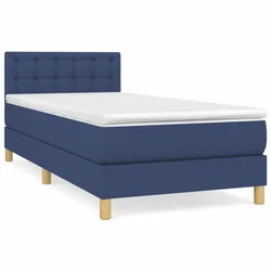 Vidaxl Box spring postelja z vzmetnico moder 90x190 cm blago