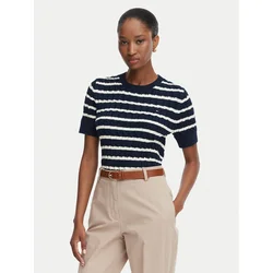 TOMMY HILFIGER Pulover Cable Short Sleeve  modra / bela