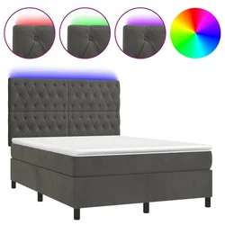 Vidaxl Box spring postelja z vzmetnico LED temno siva 140x200 cm žamet