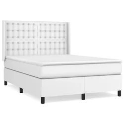 Vidaxl Box spring postelja z vzmetnico bel 140x190 cm umetno usnje