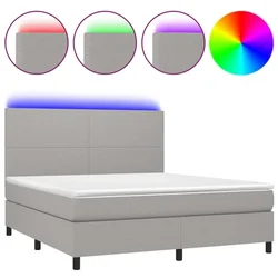 Vidaxl Box spring postelja z vzmetnico LED sv. siva 160x200 cm blago