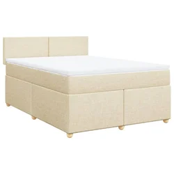 Vidaxl Box spring postelja z vzmetnico krem 140x200 cm blago