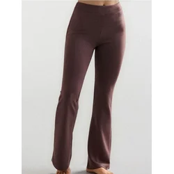 Sinsay - Flare pantalone od scuba materijala Gym Hard - tamno braon